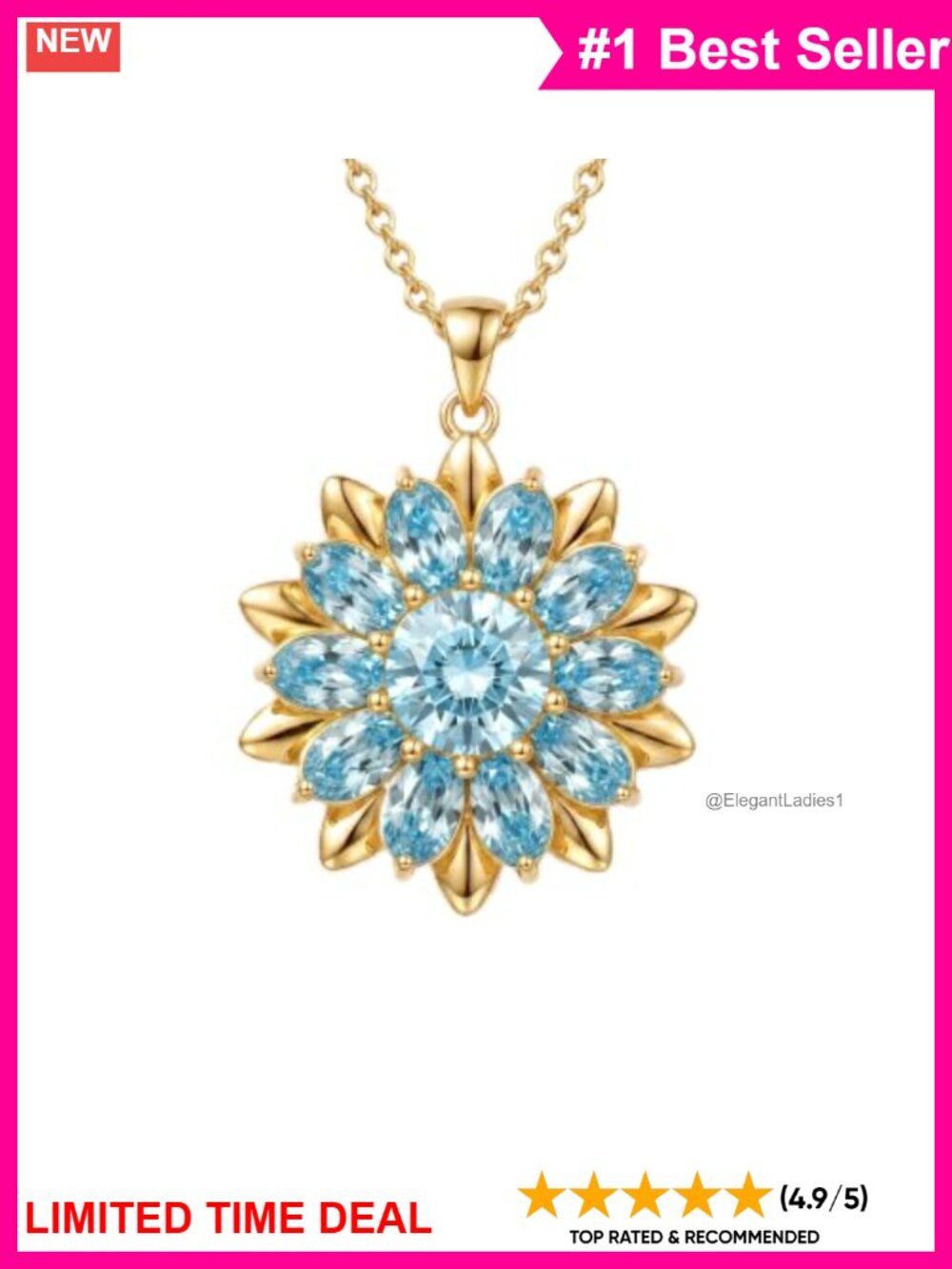 18K Yellow Gold Plated Sunflower Pendant Necklace 18+2 Inch